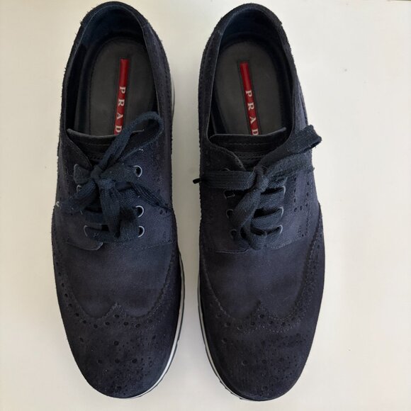 PRADA Suede Lasercut Accents Sneaker Mens 8 Black - Picture 2 of 11